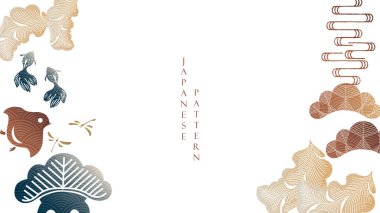 Japon el yazısı, Asya geleneksel ikon dekorasyon vektörüyle dalga arka planı çizdi. Klasik tarzda soyut sanat unsurlarıyla Geometrik eğri pankart tasarımı.