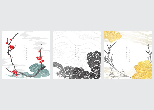 Kinesisk Bakgrund Med Orientaliska Våg Mönster Vektor Asiatisk Tradition Dekoration — Stock vektor