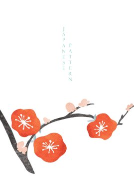 Çiçekli arka plan vektörlü kamelya elementleri. Çiçek deseni suluboya desenli pankart tasarımlı vintage biçiminde.