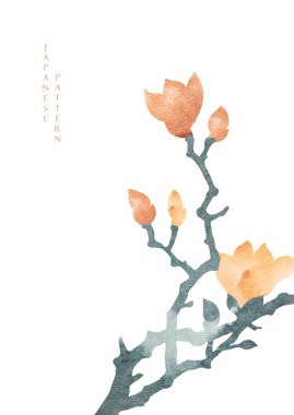 Altın ve siyah doku vektörlü Japon arka planı. Klasik tarzda dalga desenli çiçek deseni çizimi. 