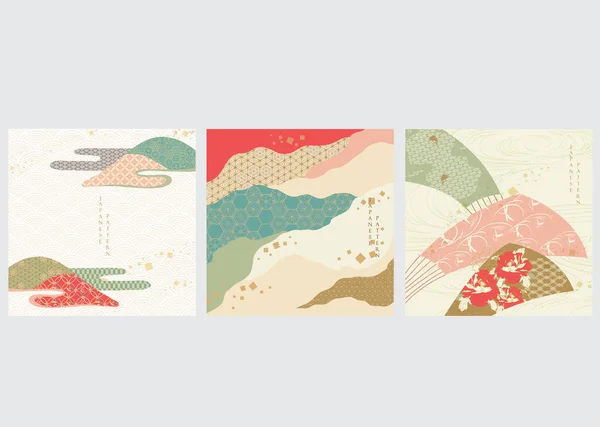 Padrão Japonês Com Vetor Elemento Natural Arte Abstrata Design Banner —  Vetores de Stock