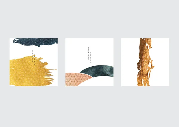 日本のパターンベクトルを用いた抽象アートの背景 ヴィンテージスタイルで幾何学的なバナーデザインとブラシストローク要素 水彩の質感の装飾 — ストックベクタ