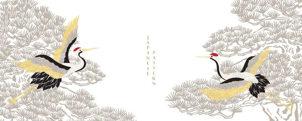 Bonsai ağaç dalı ve turna kuşları doğal arka planda Çince resim ile pankart.