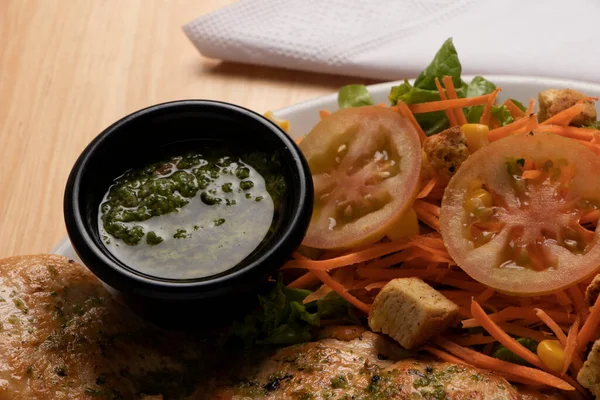 Salsa Verde Con Prezzemolo Olio Arrosto Manzo Condimento Tradizionale Argentino — Foto Stock