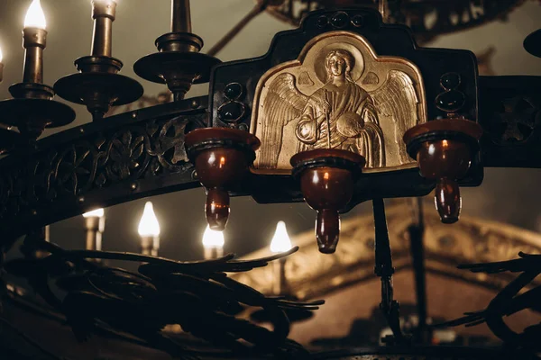 Іконова Лампа Церкві Висить Біля Ікони Високоякісна Фотографія — стокове фото