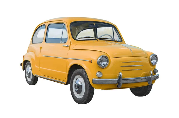 Gele Kleur Vintage Auto Geïsoleerd Wit — Stockfoto