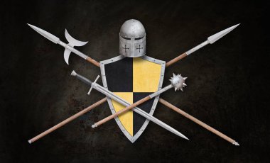 Grunge arka planında antik silah seti