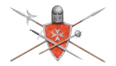 Beyaz arka planda izole edilmiş şövalye silahı.