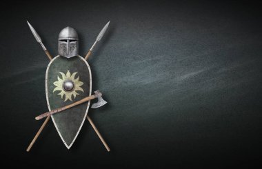 Soyut grunge arka planda antik savaşçı silahı