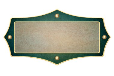 Beyaz arka planda izole edilmiş altın perçinli eski yeşil çerçeve