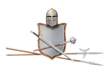 Beyaz üzerine izole edilmiş antik şövalye silahı.