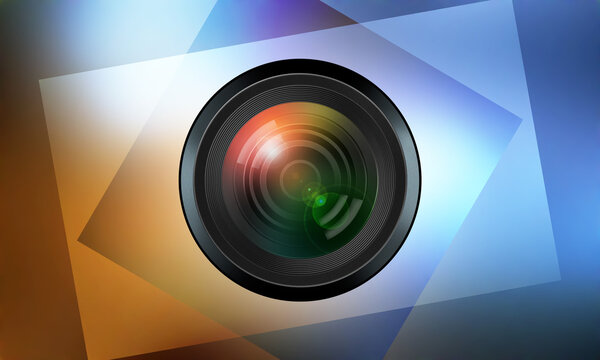 photographic lens on color background