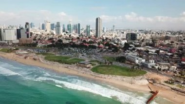 Tel Aviv ve denizin havadan görünüşü, Tel-Aviv, İsrail.
