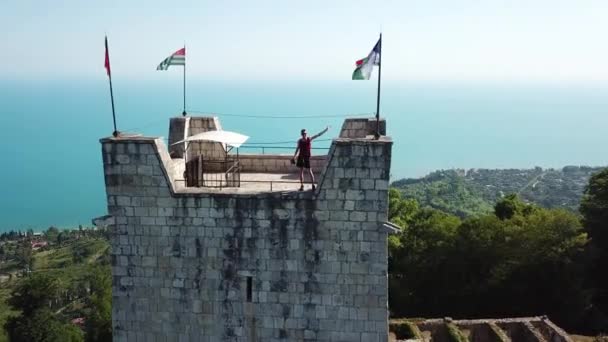 Veduta Aerea Dell Antica Fortezza Anakopia Abkhazia — Video Stock