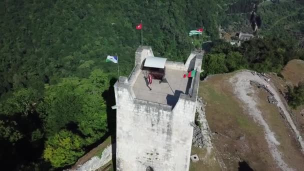 Veduta Aerea Dell Antica Fortezza Anakopia Abkhazia — Video Stock