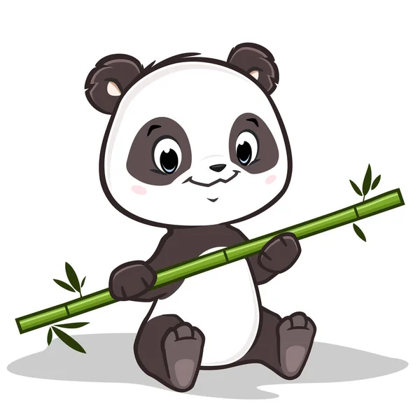可爱的卡通小熊猫牵着竹枝的矢量图解 用于设计元件的分离对象 — 图库矢量图片