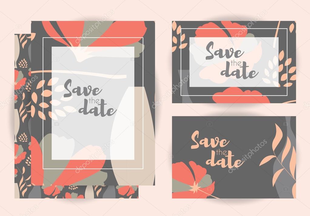 Wedding invitations, collection of vector wedding set with flora