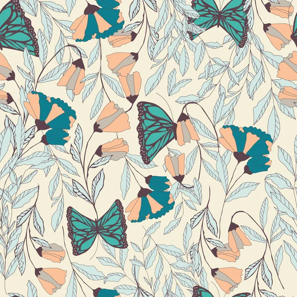 Vektorové tradiční vzor bezešvé s monarcha motýlů — Stockový vektor