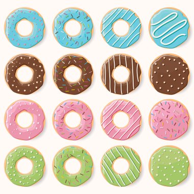 On altı sırlı renkli donut ile farklı flav topluluğu