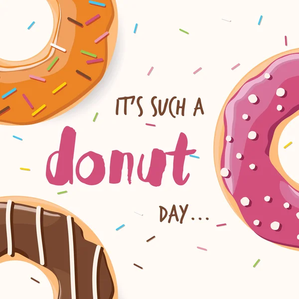 Afiş tasarımı renkli parlak lezzetli donuts ile — Stok Vektör