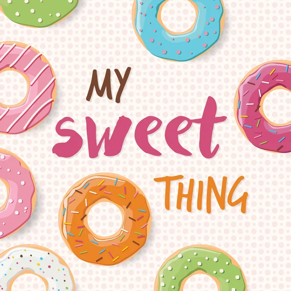 Poster-Design mit farbenfrohen, glänzend leckeren Donuts — Stockvektor