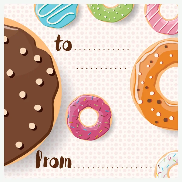 Birthday card design with colorful glossy tasty donuts — Stock Vector