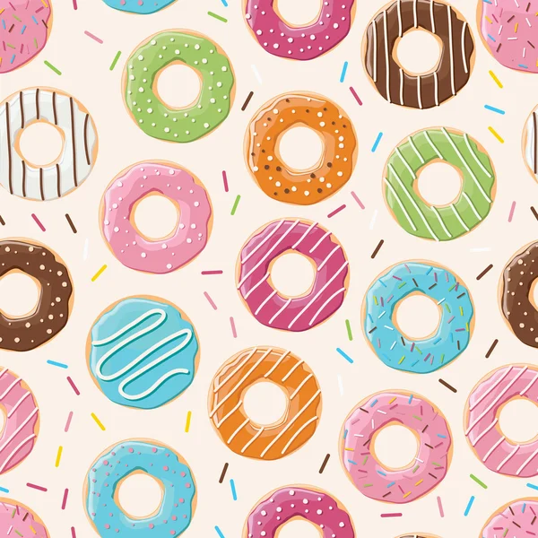 Seamless pattern with colorful tasty glossy donuts