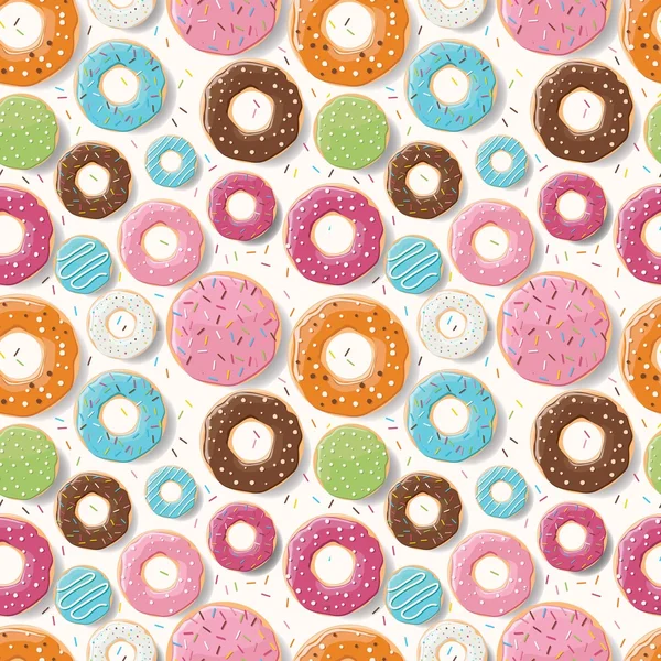 Nahtloses Muster mit farbenfrohen leckeren glänzenden Donuts — Stockvektor