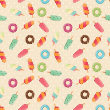 Dondurma ve renkli lezzetli donuts ve dondurma ile Seamless Modeli