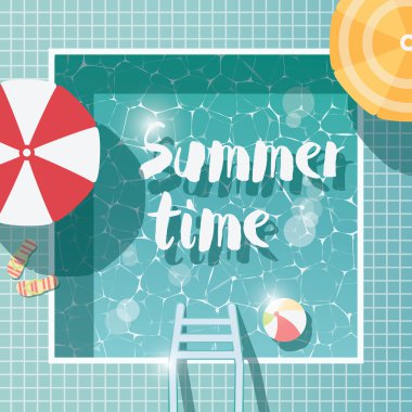 Yüzme Havuzu, üstten görünüm, yaz saati tatil tatil, şemsiye ile temiz su
