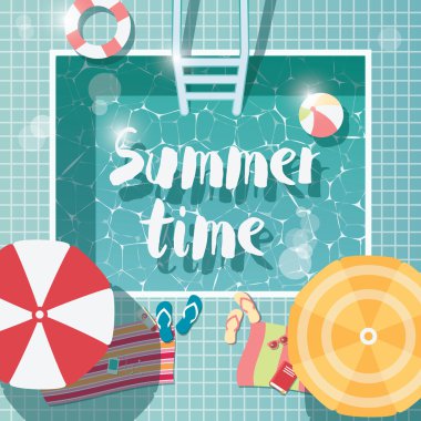 Yüzme Havuzu, üstten görünüm, yaz saati tatil tatil, şemsiye ile temiz su