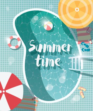 Yüzme Havuzu, üstten görünüm, yaz saati tatil tatil, şemsiye ile temiz su