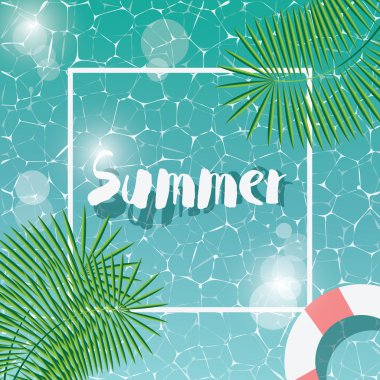 Yüzme Havuzu, üstten görünüm, tipografik Merhaba yaz mesaj, yaz saati tatil tatil