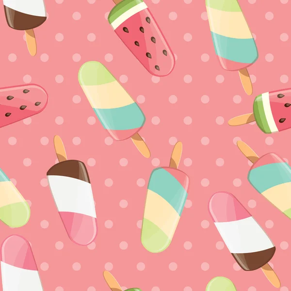 Ice cream seamless pattern, colorful summer background, delicious sweet treats — Stock Vector