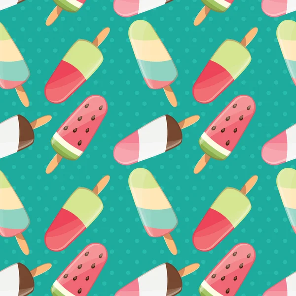 Patrón sin costuras de helado, fondo de verano colorido, deliciosas golosinas dulces — Vector de stock