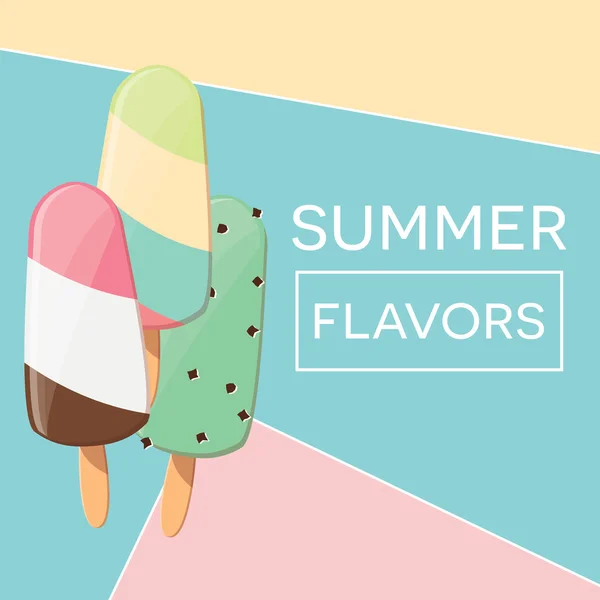 Diseño tipográfico moderno de póster de verano con helados y elementos geométricos — Vector de stock