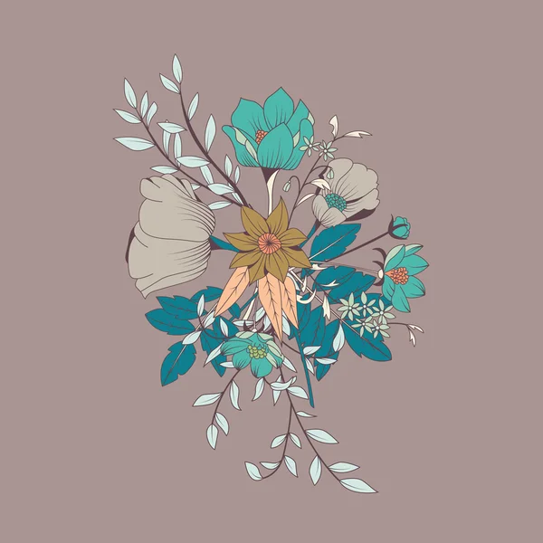 Vektor Blumenstrauß, botanische und florale Dekoration von Hand gezeichnet — Stockvektor