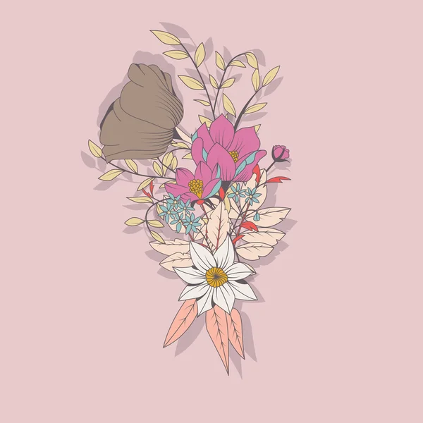 Ramo de flores vectoriales, decoración botánica y floral dibujada a mano — Archivo Imágenes Vectoriales