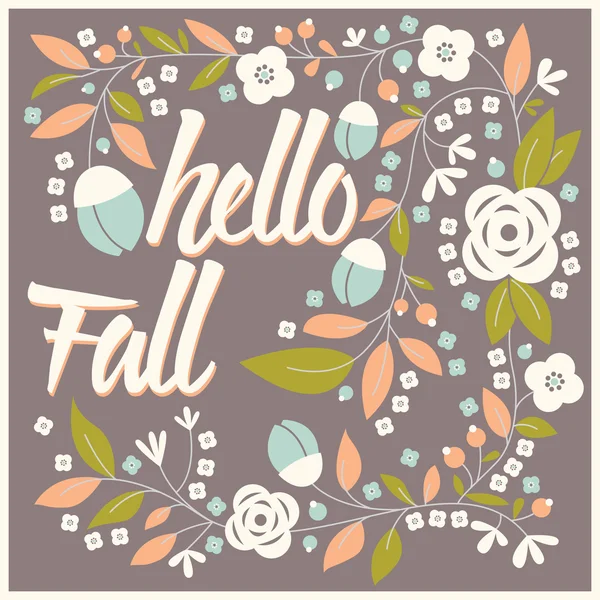 Design de cartão de outono com moldura floral e mensagem tipográfica — Vetor de Stock