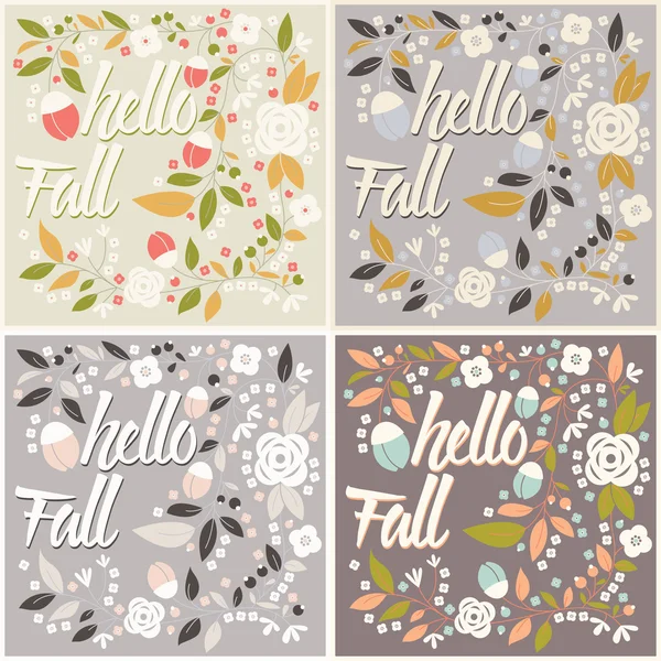 Conjunto de desenhos de cartão de outono com moldura floral e mensagem —  Vetores de Stock