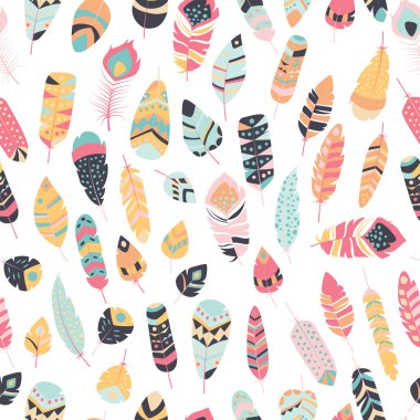 Bohem vintage kabile etnik renkli canlı tüyler ile Seamless Modeli