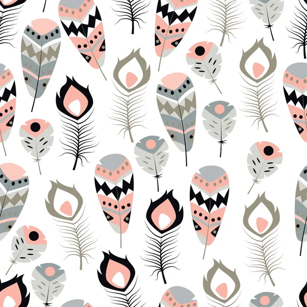 Naadloze patroon met Boheemse vintage tribal etnische kleurrijke levendige veren — Stockvector