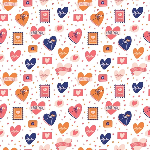 Seamless Pattern Big Collection Love Objects Symbols Happy Valentine Day — Stock Vector