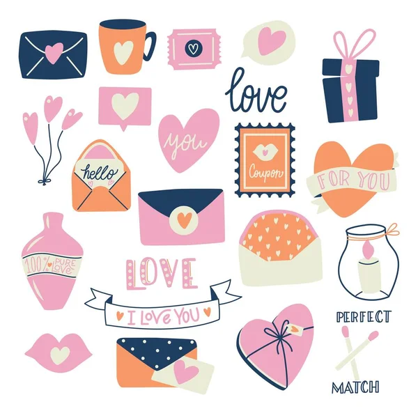 Grande Collection Objets Amour Symboles Pour Saint Valentin Heureux Illustration — Image vectorielle