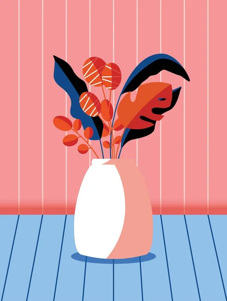 Colorido Ramo Flores Primavera Ramas Jarrón Elegante Ilustración Artística Vertical — Archivo Imágenes Vectoriales