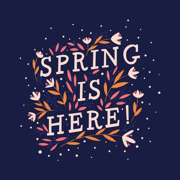 Colorful Decorative Handwritten Typography Design Flowers Decoration Spring Hand Lettering — 图库矢量图片