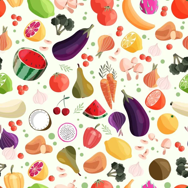 Patrón Sin Costuras Con Frutas Verduras Colores Diseño Ilustración Vectorial — Vector de stock