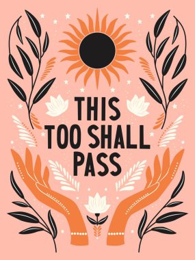 El yazısı çizimi. Bu da konuşulacak. Renkli el yazısı ve çizim tasarımı. Çiçek motifleri, güneş ve açık eller. Düz vektör illüstrasyonu.