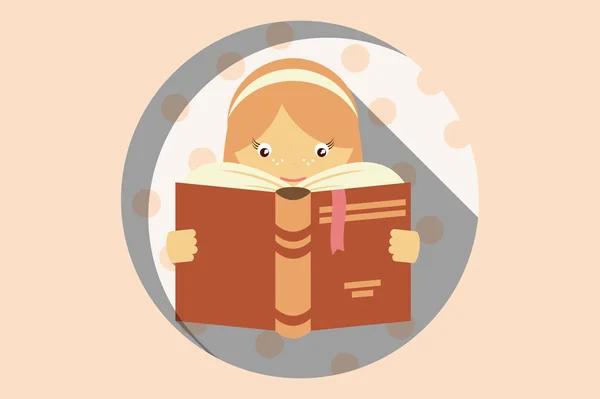 Девочка, читающая книгу, воображение и концепция воспитания, вектор — стоковый вектор