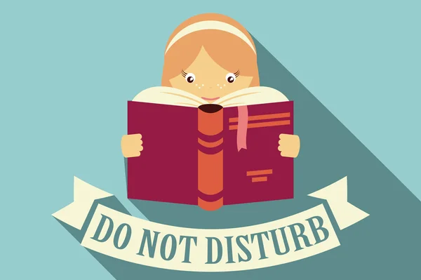 Girl reading a book, do not disturb sign, imagination and education concept, vector — Stock Vector